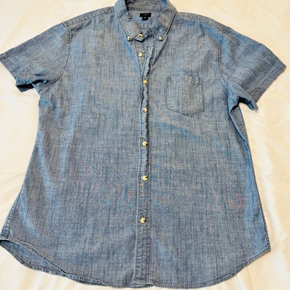 J. Crew Men's Short Sleeve Flex Button Front Shirt  Blue Size XL